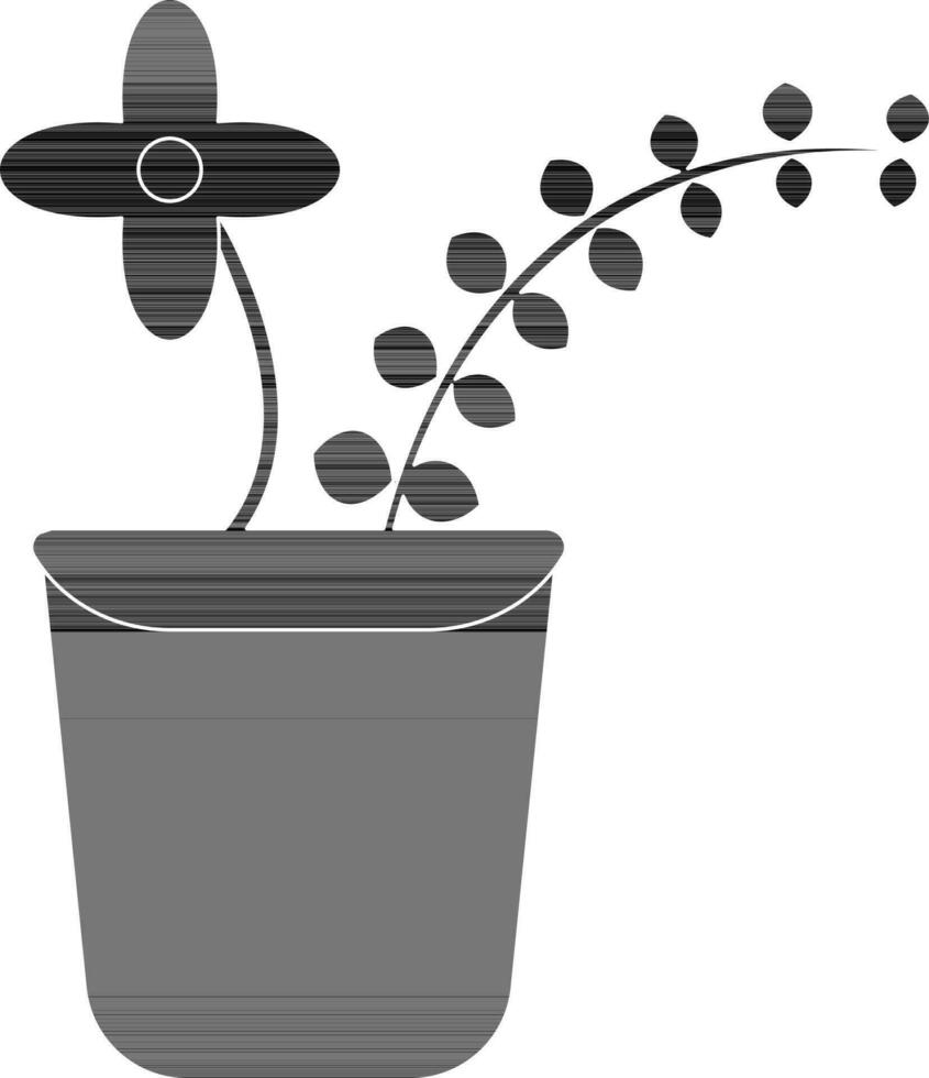 Pot of flower with plant in black color. vector