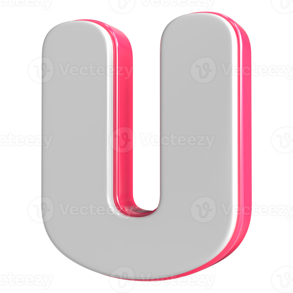 Letter U White With Pink 3D Render png