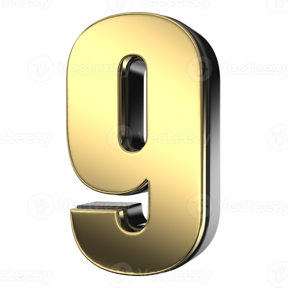 Black And Gold Of Number 9 3D Render png