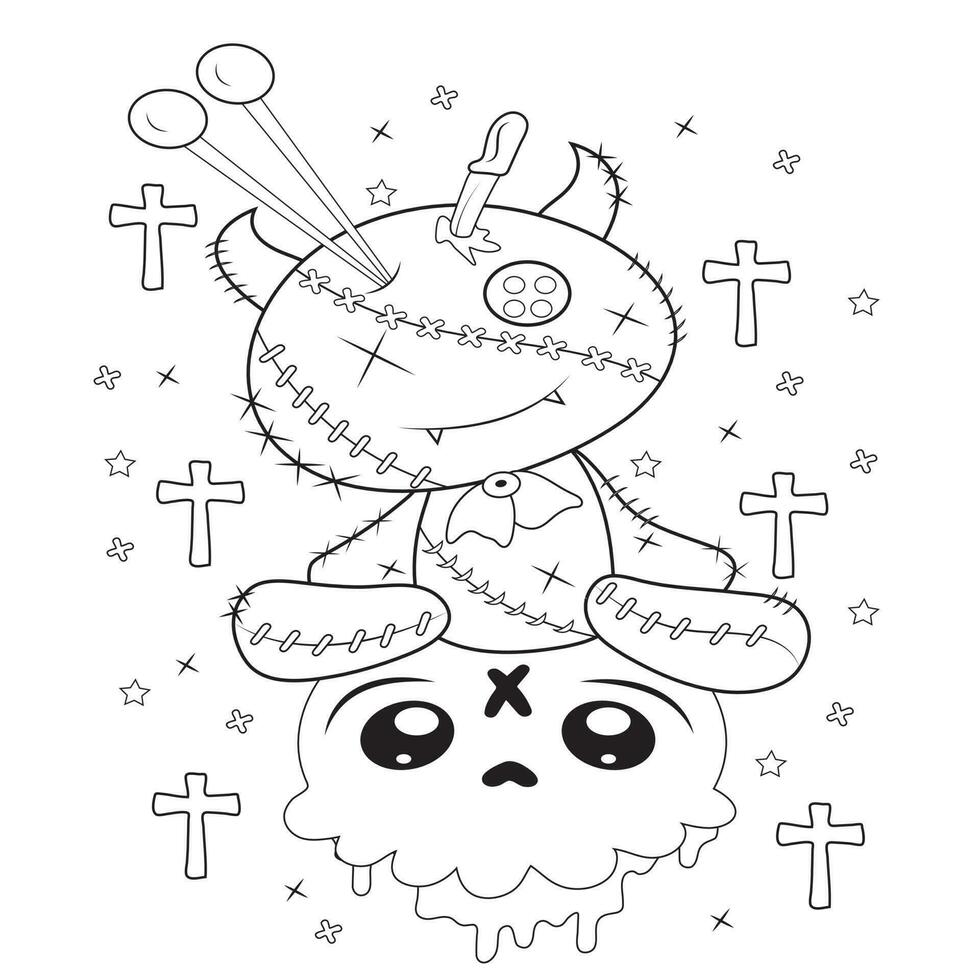 creepy kawaii pastel goth coloring page vector