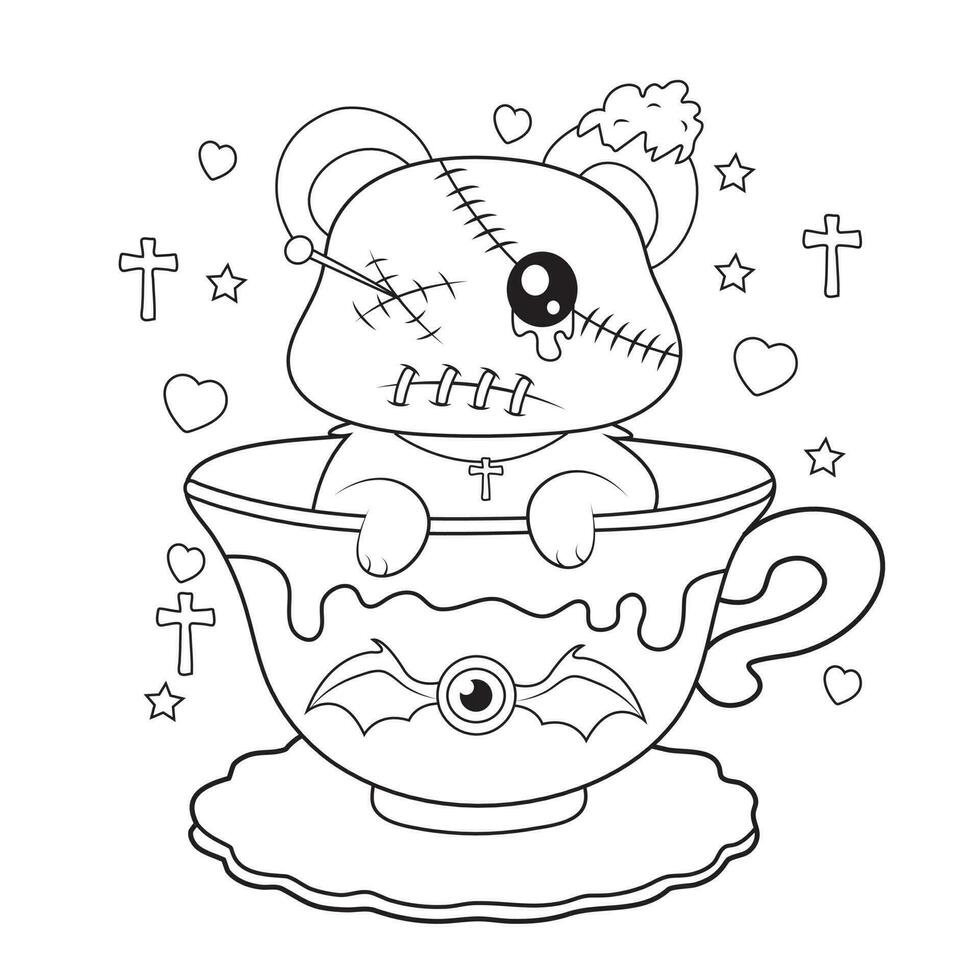 creepy kawaii pastel goth coloring page vector