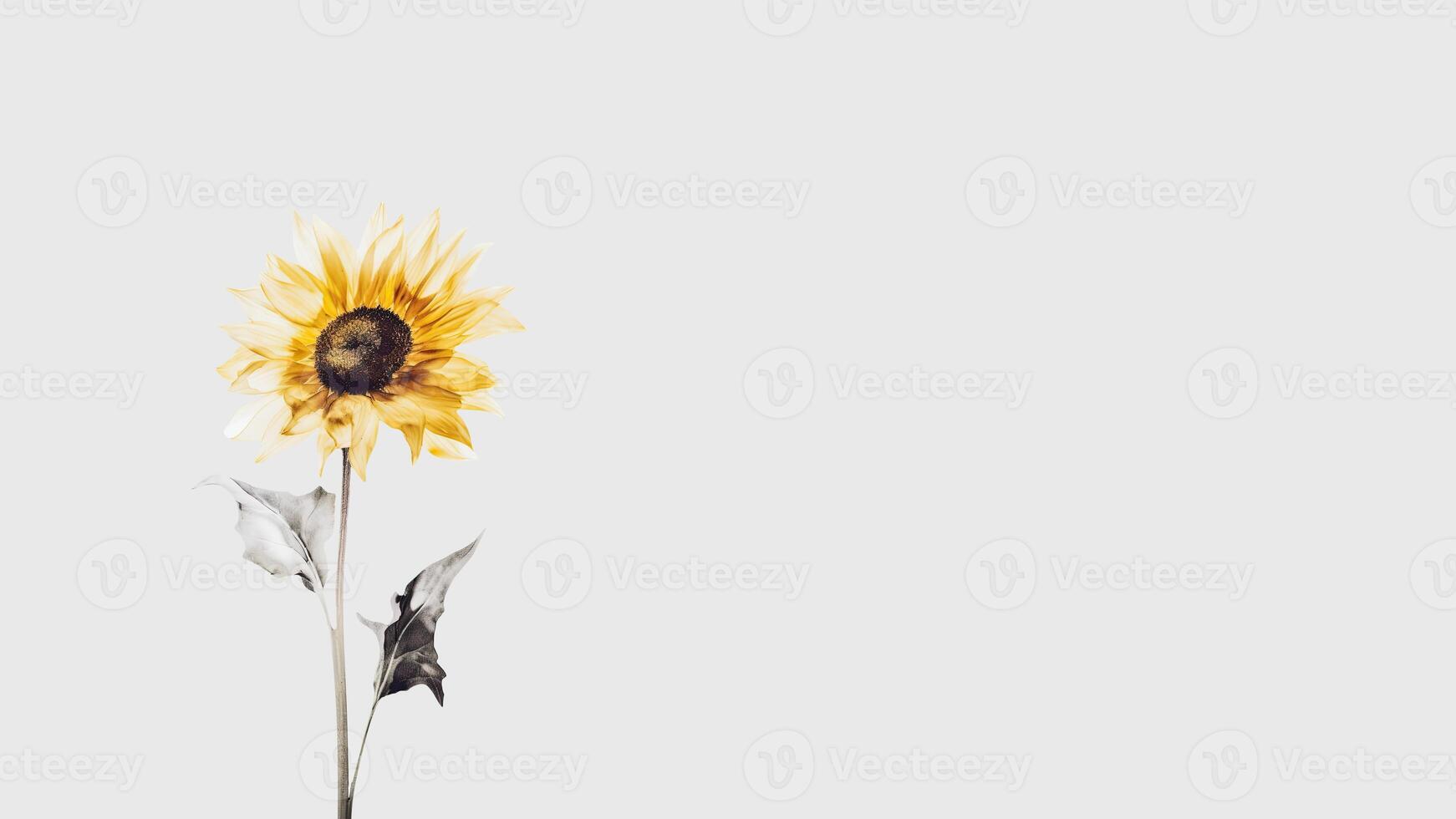 Amazing Sun Flower Flower Isolated on White Background and Space for Message. . photo