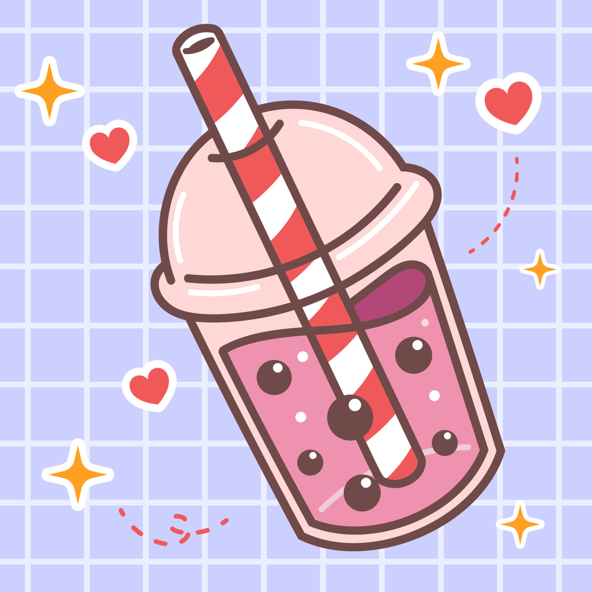 Kawaii food cartoon of milk tea boba drink illustration. vector ...