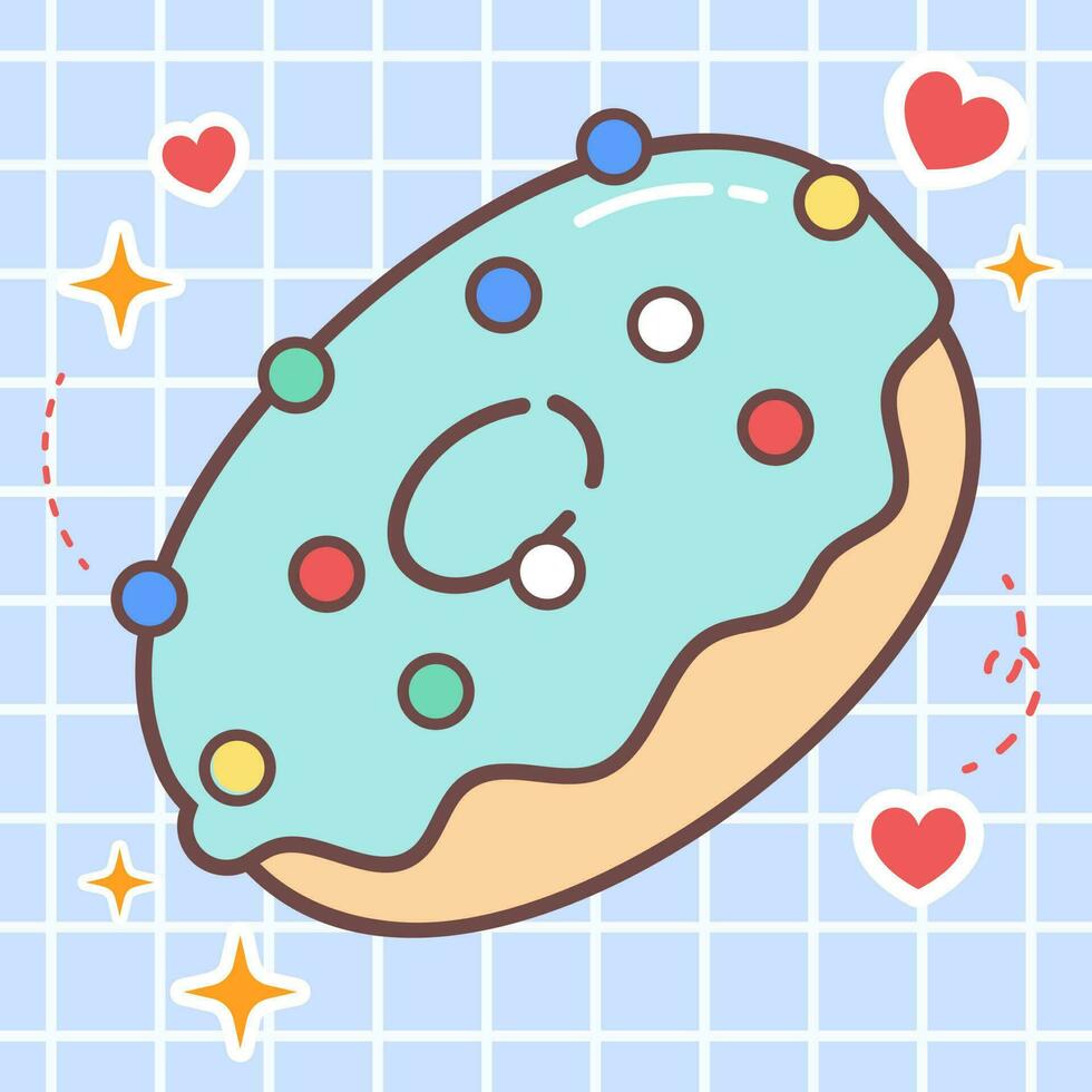 Kawaii food cartoon of donut illustration. vector icon of cute japanese doodle style for kid product, sticker, shirt, wallpaper, card