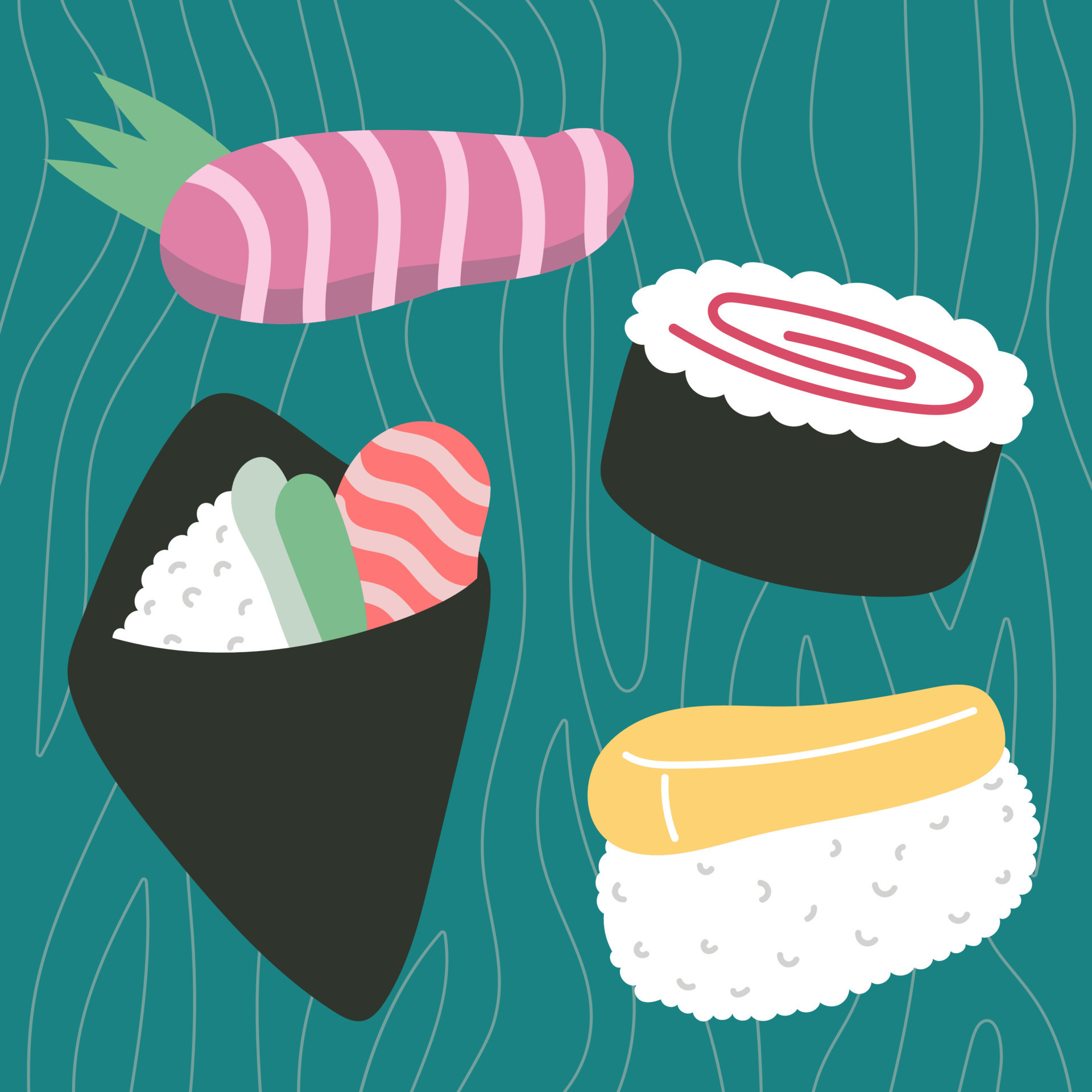 Colorful sushi set of different types vector flat illustration 24341876 ...