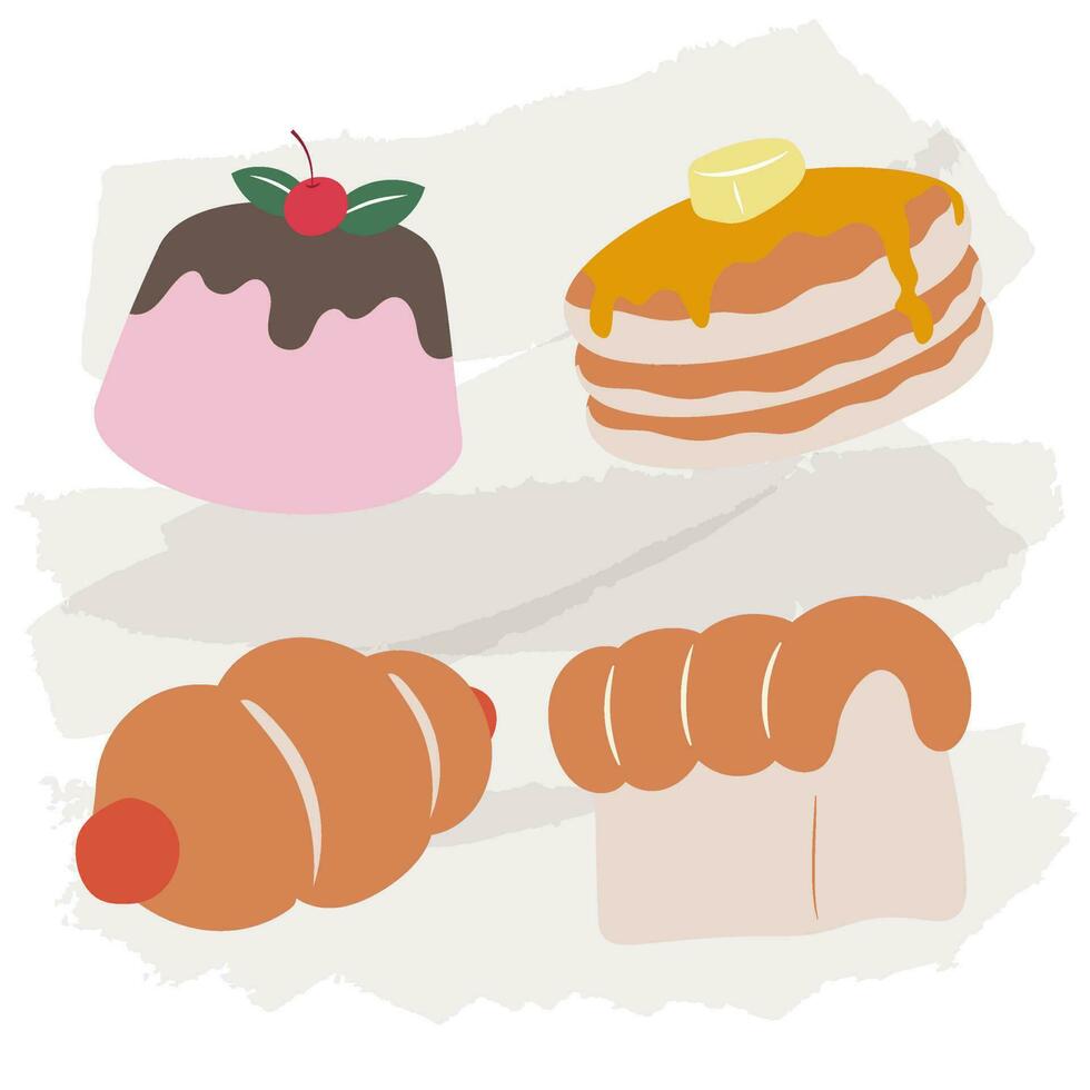 Set vector delicious bread flat illustration icons for design menu bakery