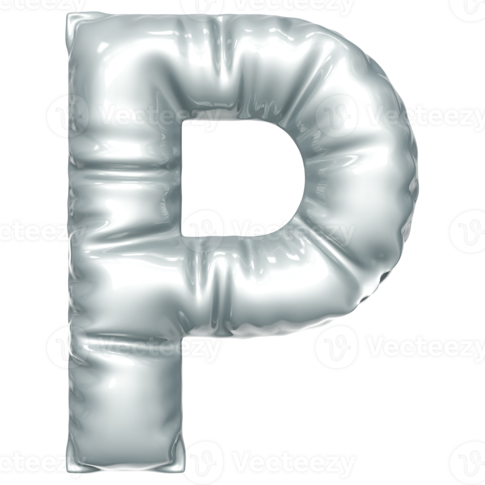 Silver balloon font 3d rendering, letter P png