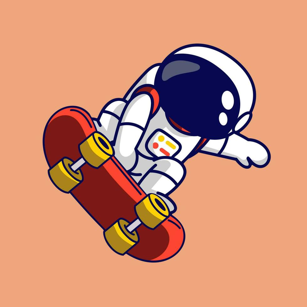 Cute astronaut riding a skateboard. Vector illustration. Cartoon style.