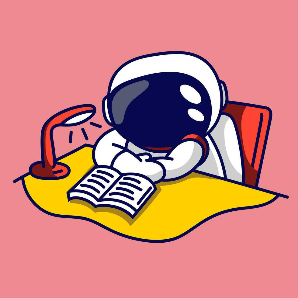 linda astronauta leyendo un libro. vector ilustración en dibujos animados estilo.