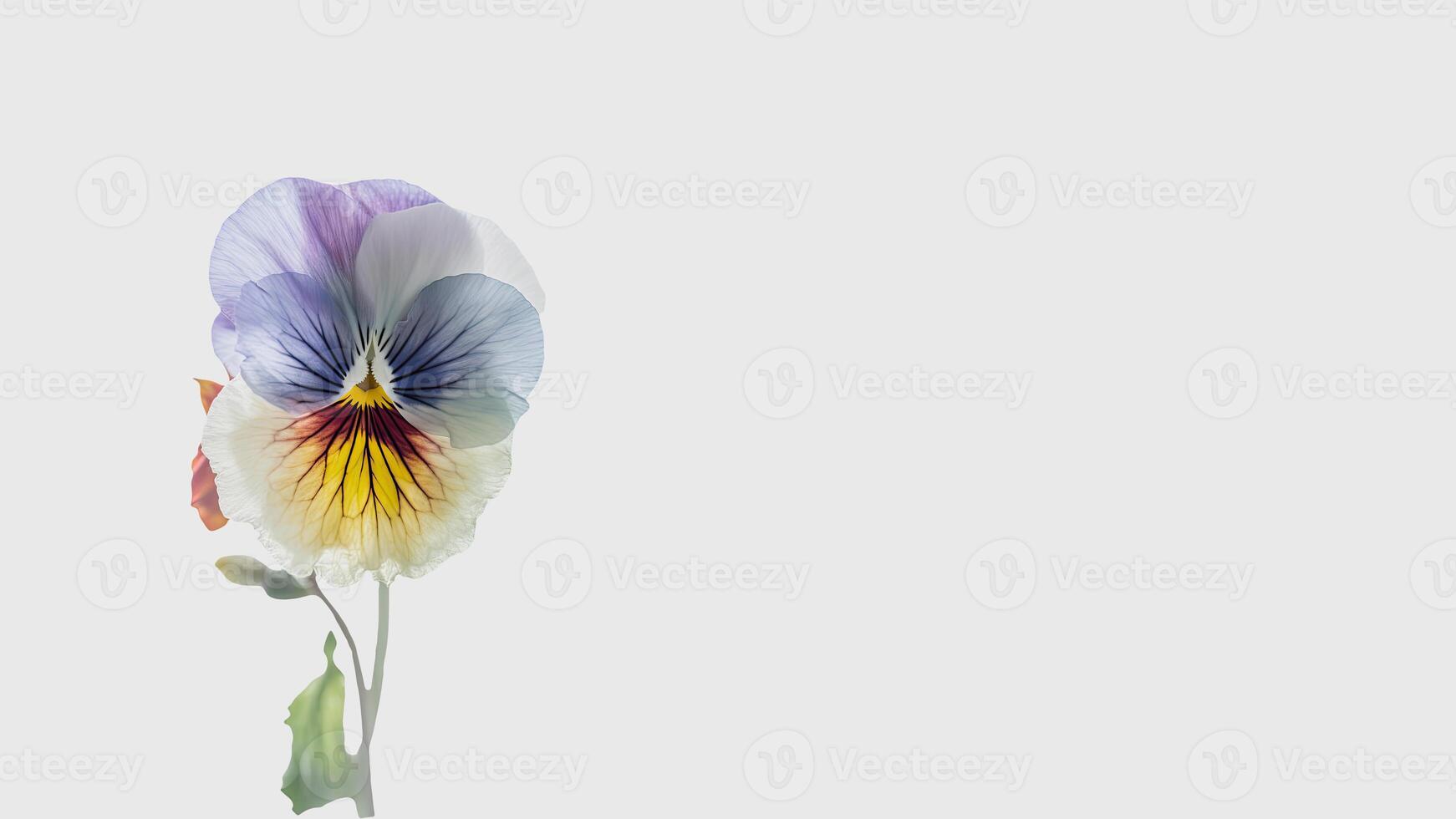 Amazing Soft Color Pansy Flower Isolated on White Background and Space for Message. . photo