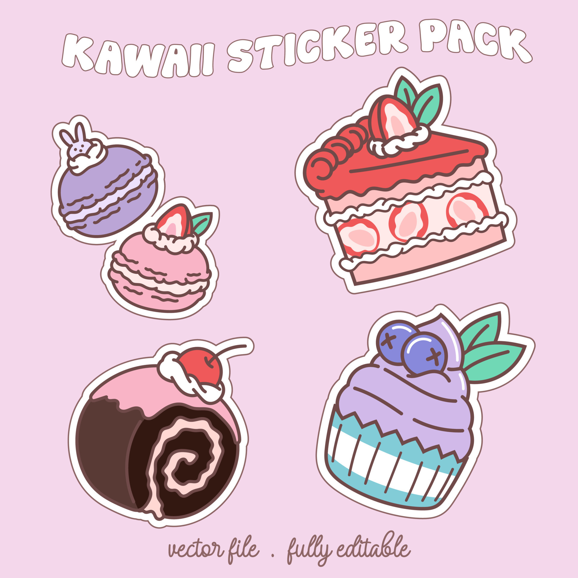 Kawaii Drinks Sweet Japanese Food Stickers Stock Vector (Royalty