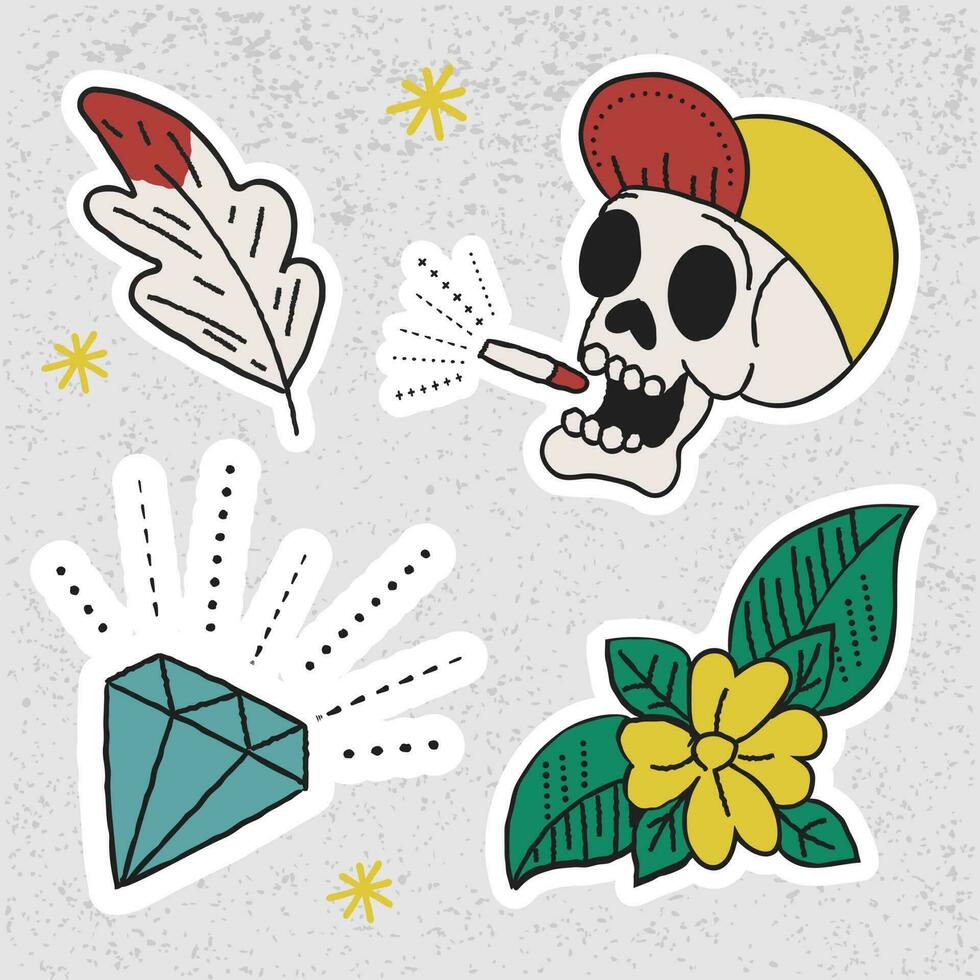 Old school tattoo sticker set colored art design-02 vector