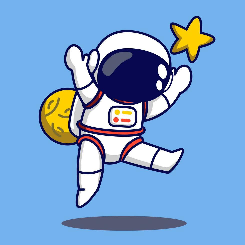 linda astronauta dibujos animados mascota personaje volador vector ilustración.