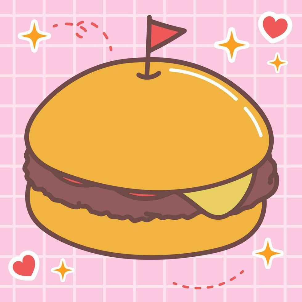 kawaii comida de queso hamburguesa. vector mano dibujado linda dibujos animados personaje ilustración logo icono. linda Japón animado, manga estilo concepto diseño