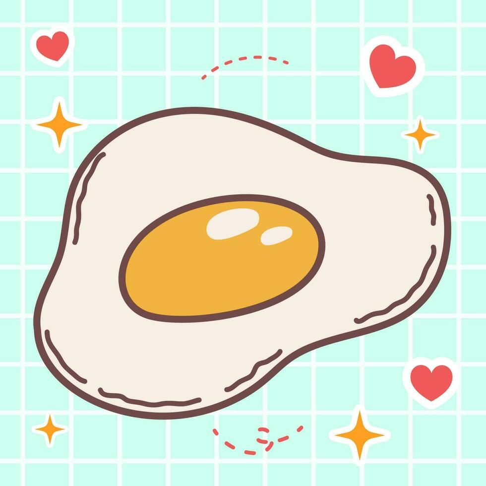 Kawaii food cartoon of breakfast sunny side egg vector icon of cute japanese doodle style for kid product, sticker, shirt flat illustration