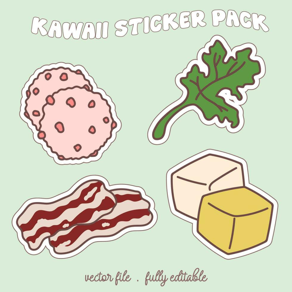 Kawaii sticker set or elements with cute japan anime manga cartoon style vector illustration-12