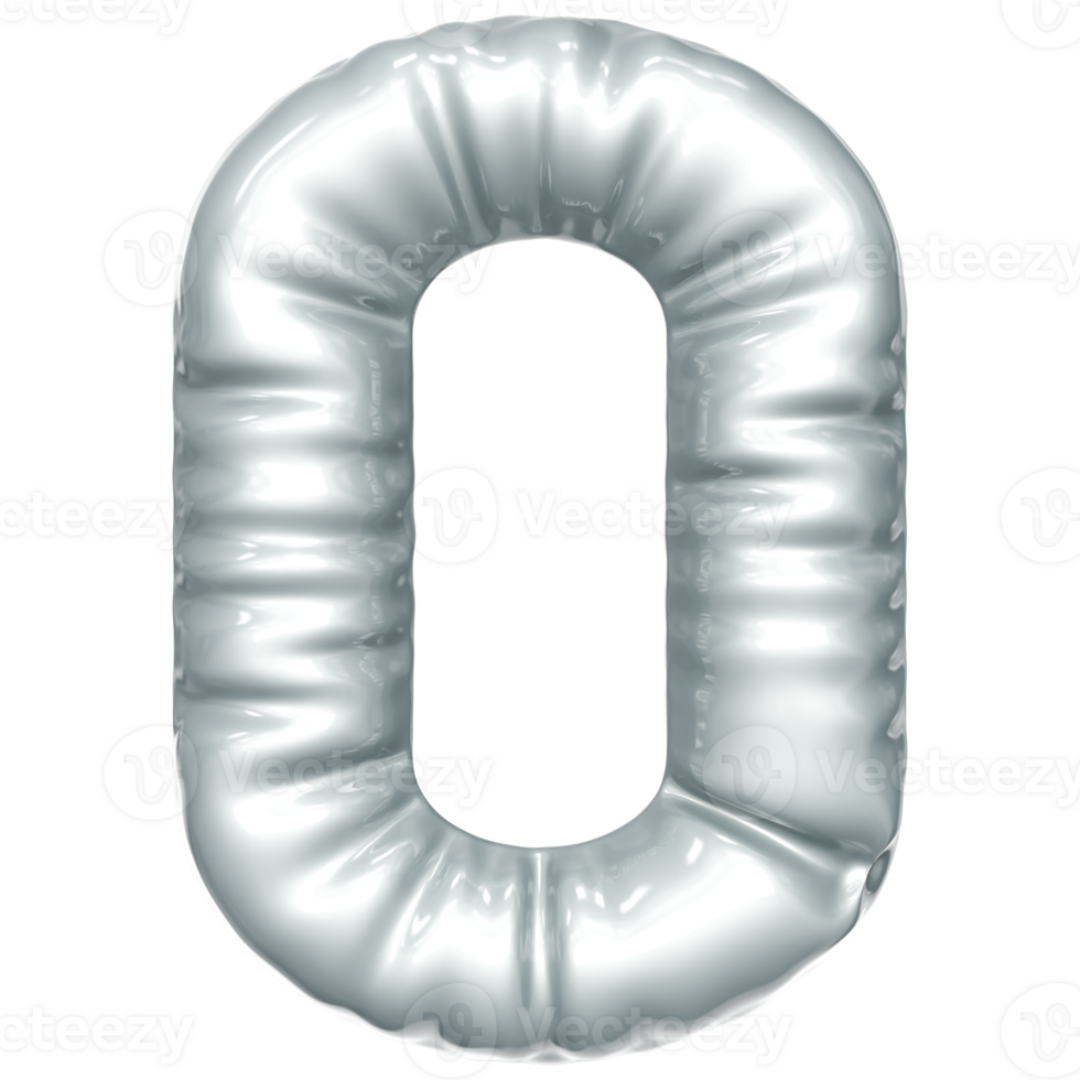 Silver balloon font 3d rendering, ln Number 0 png