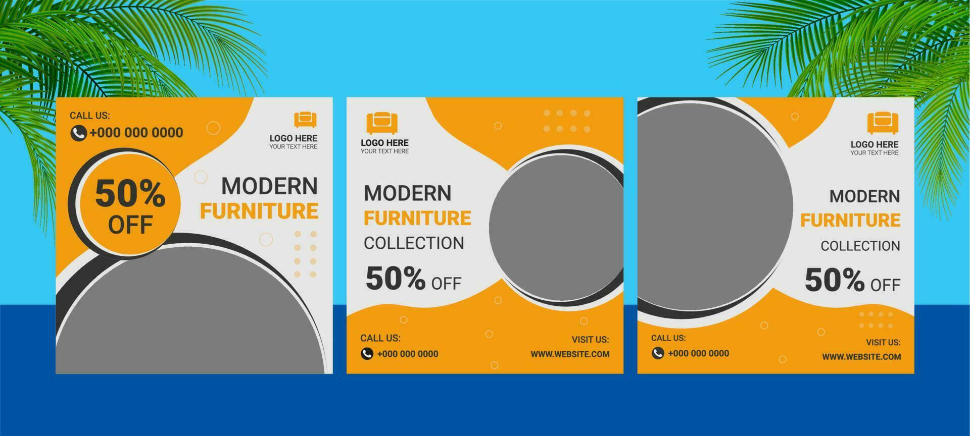 Social media bundle offer package of Modern Furniture buy two get one home delivery free special 5 sofa design element top 10 classic furniture special sofa free delivery social media post idea vector