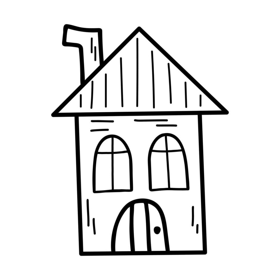 Cute tiny house in doodle style. Sweet home. Vector hand-drawn illustration isolated on white background.