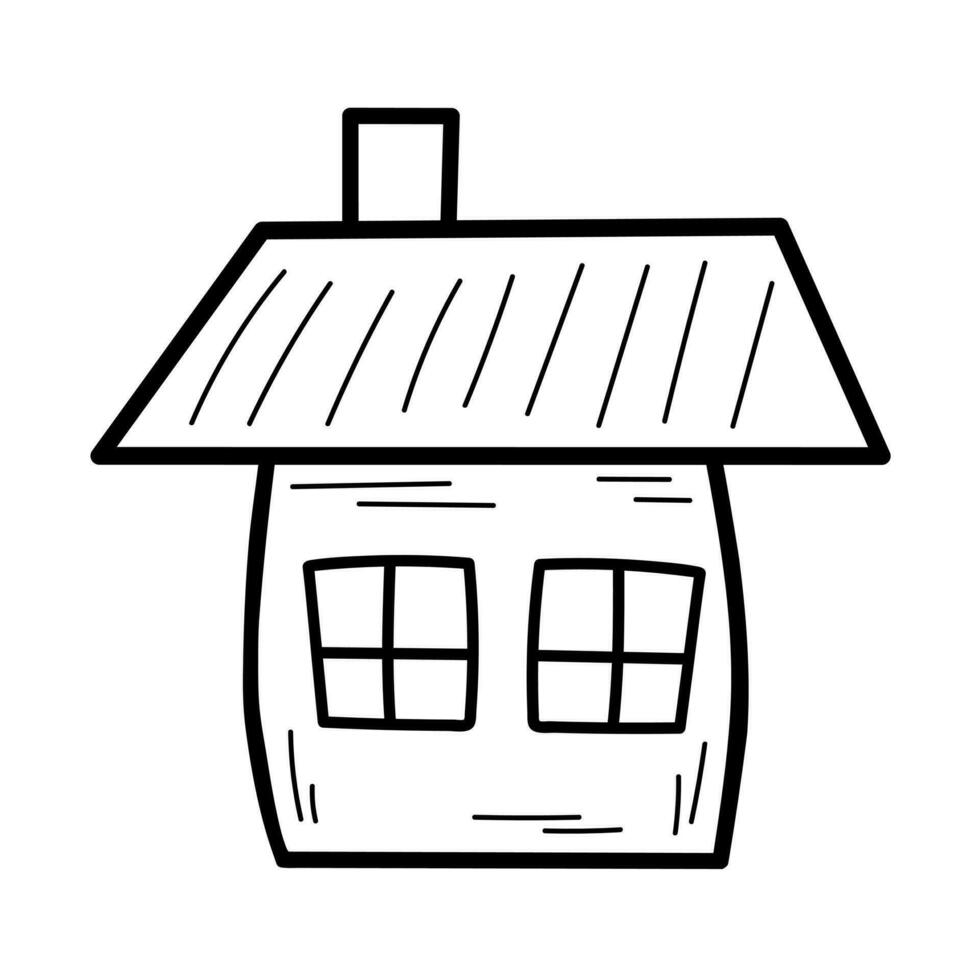 Cute tiny house in doodle style. Sweet home. Vector hand-drawn illustration isolated on white background.