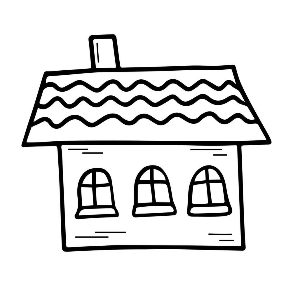 Cute tiny house in doodle style. Sweet home. Vector hand-drawn illustration isolated on white background.