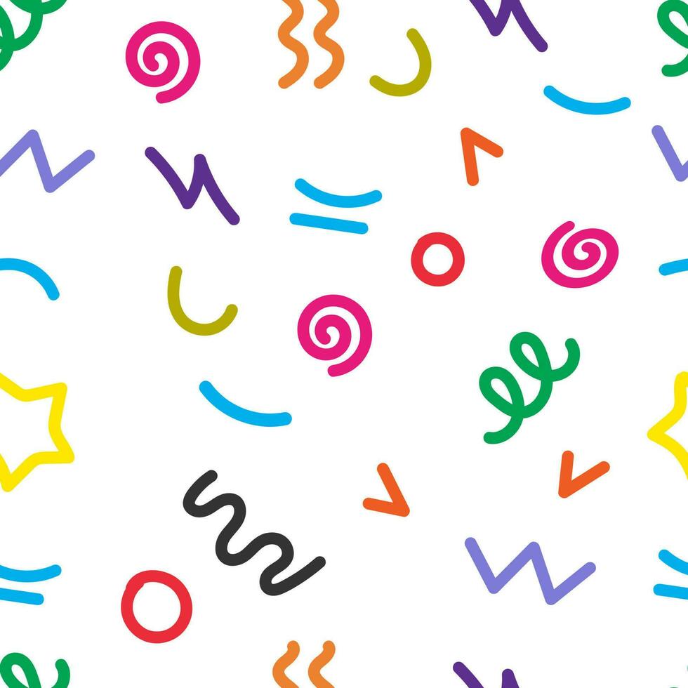 Trendy squiggles  90s style seamless pattern. Simple childish print. For textile, backdrop, packaging vector