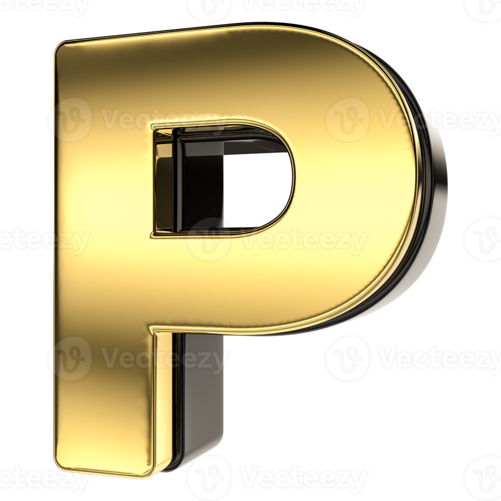 Letter P Gold With Black 3D Render png