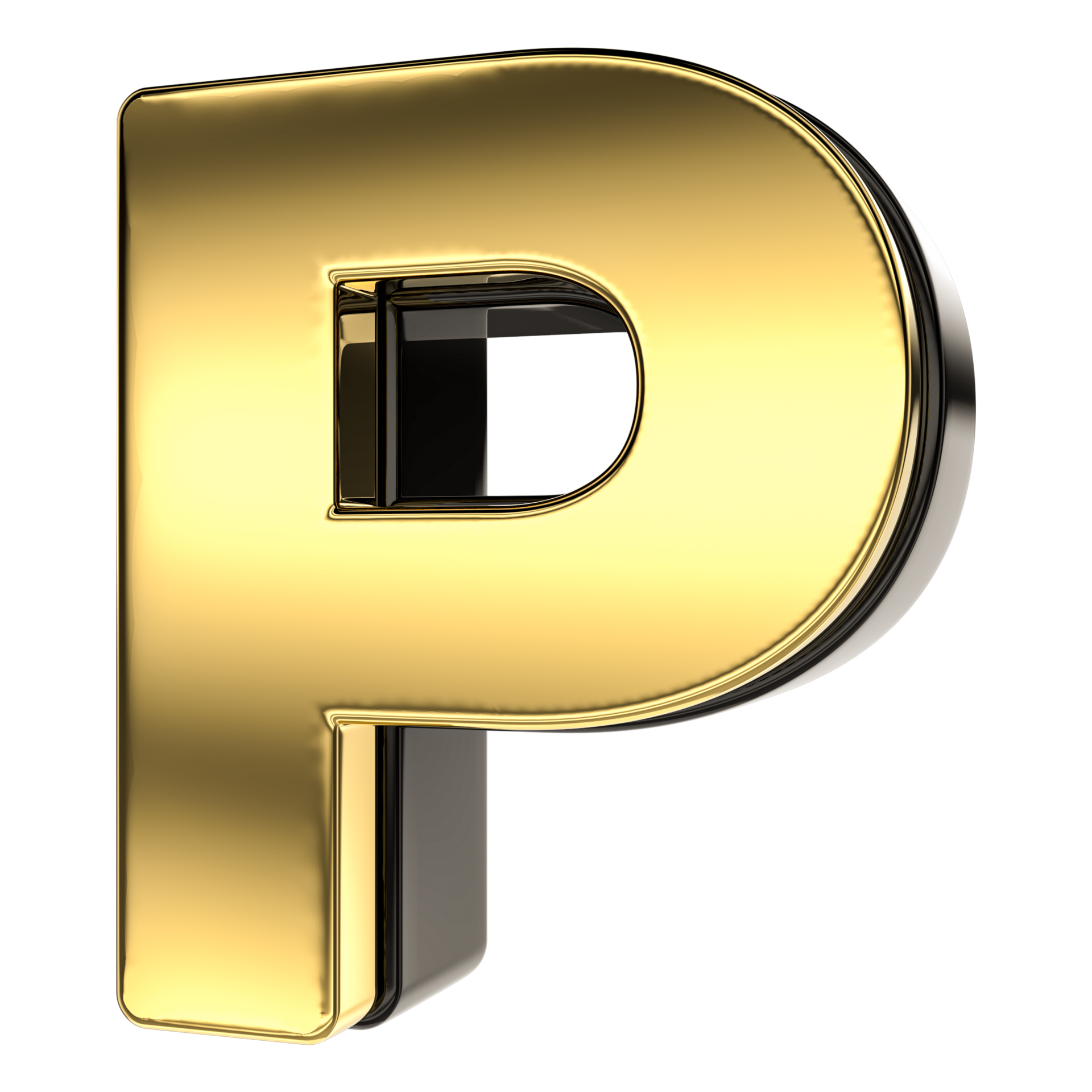 Letter P Gold With Black 3D Render 24342159 PNG