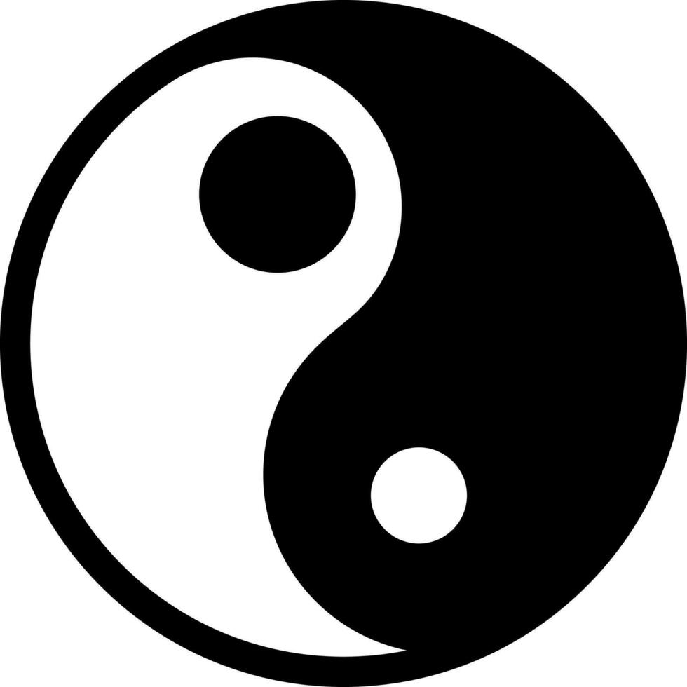 plano estilo de yin yang icono en negro y blanco color. vector