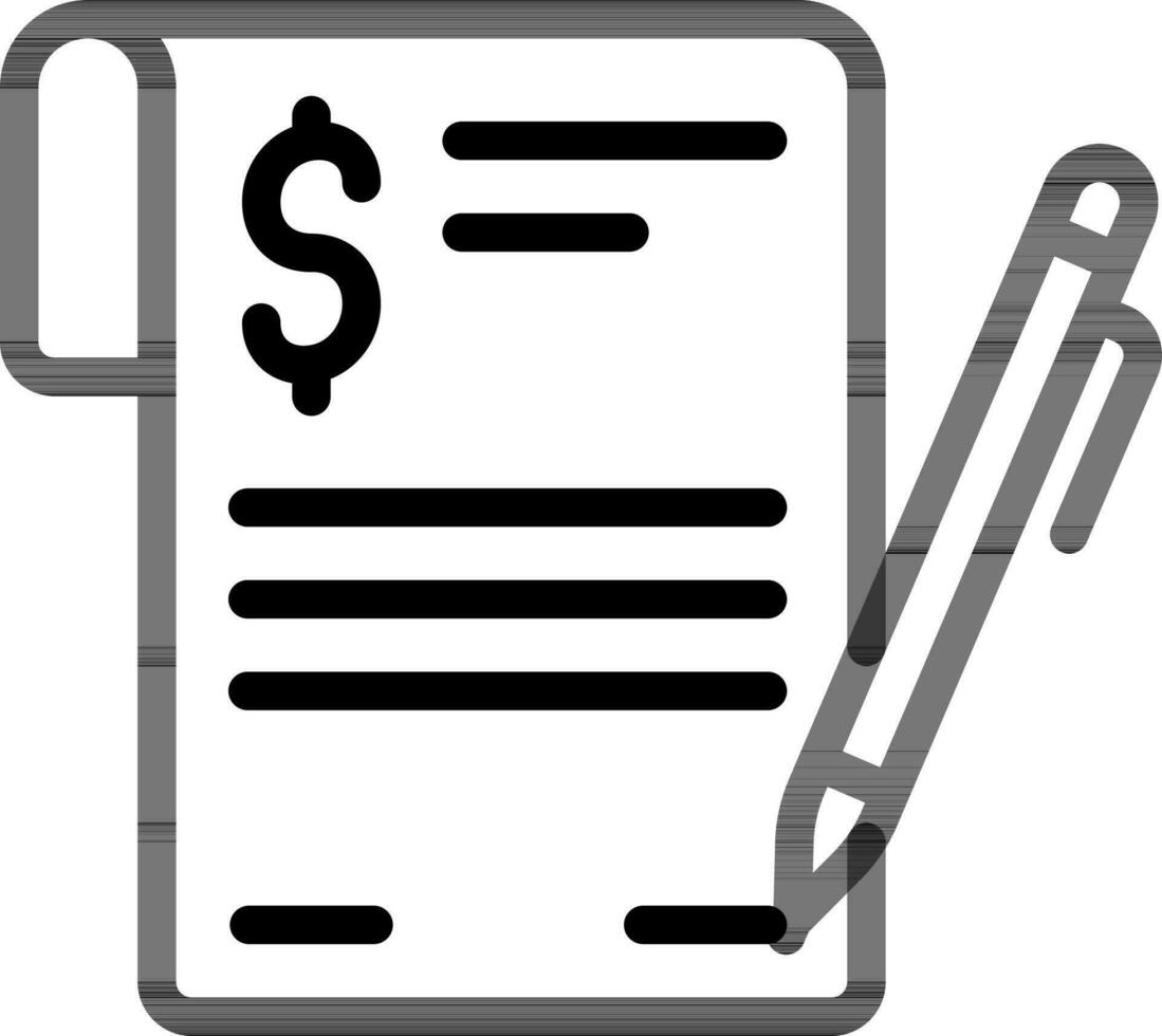 Money Check or Invoice with Pen Icon in Black Line Art. vector