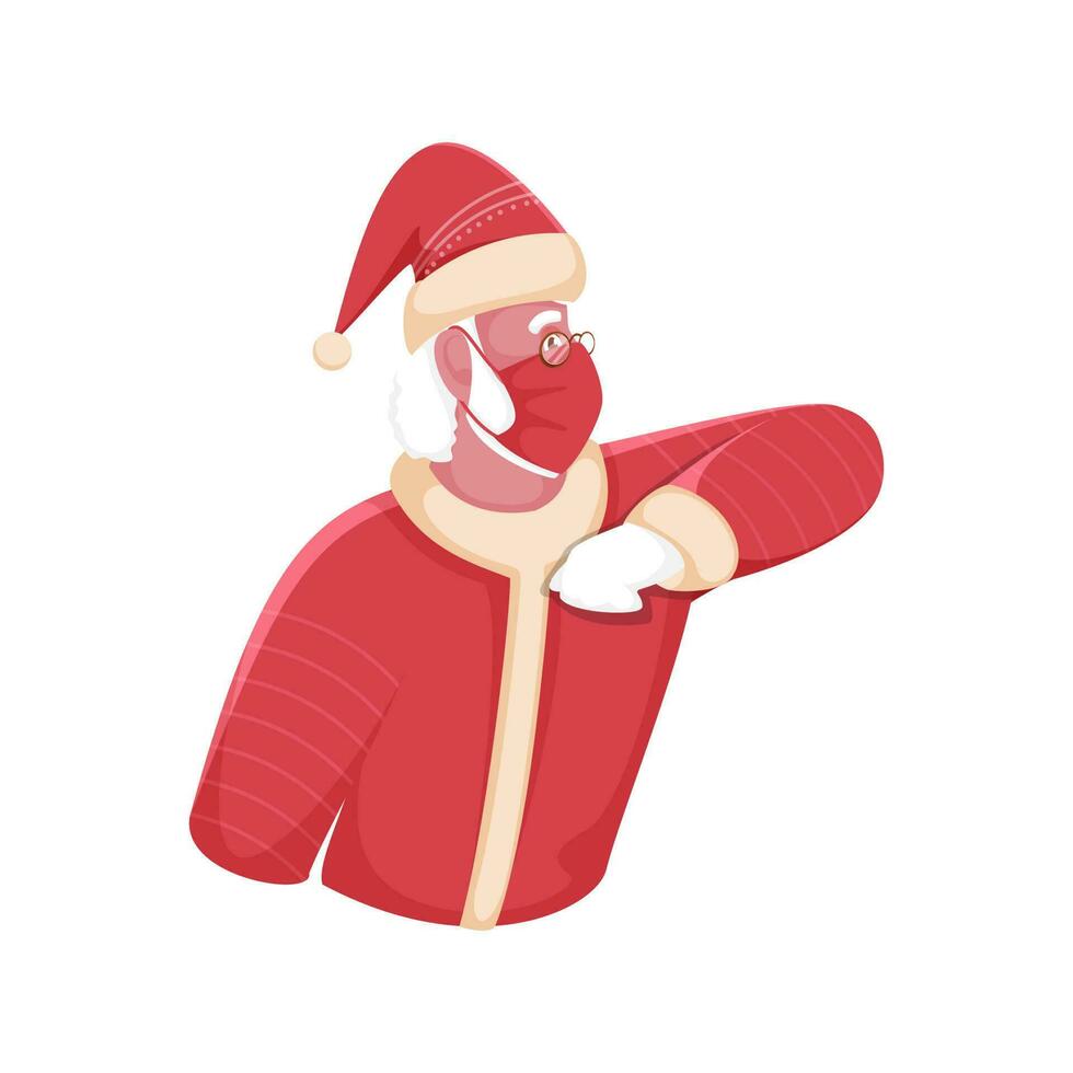 Papa Noel claus vistiendo protector máscara en codo bache saludo pose. vector