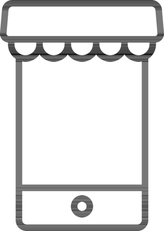 E-Shop in Smartphone Icon. Line Art Sign or Symbol. vector