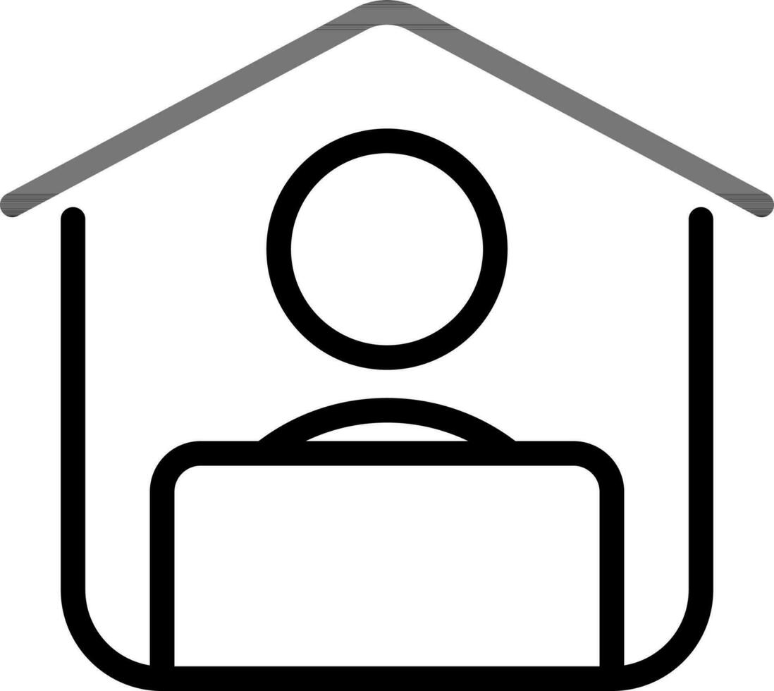 usuario trabajando a hogar icono en negro línea Arte. vector