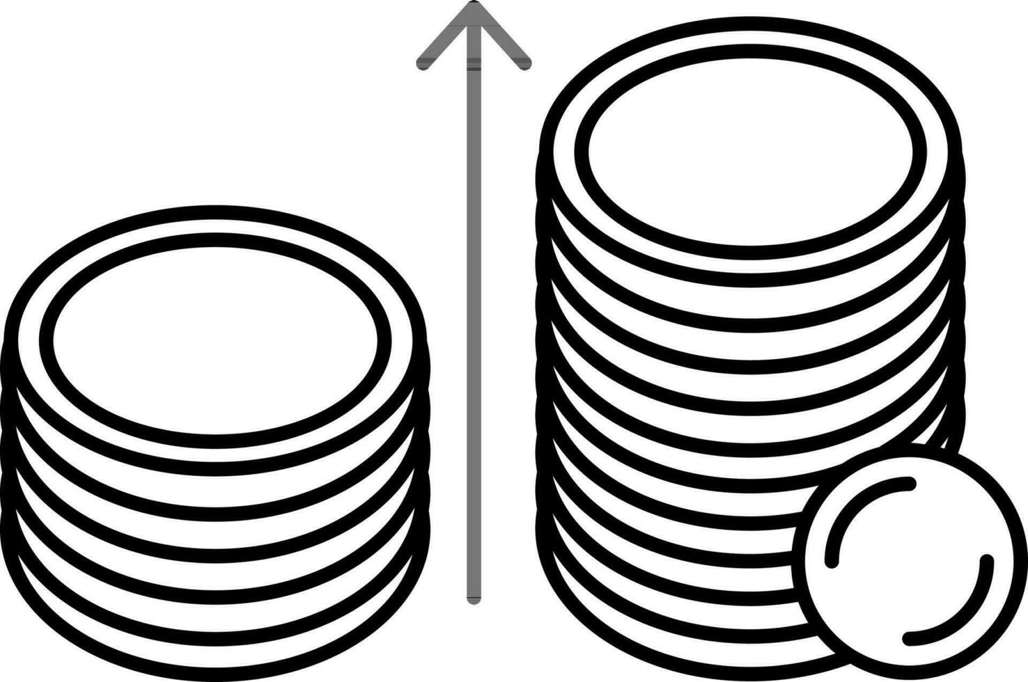 incrementar moneda icono en negro línea Arte. vector