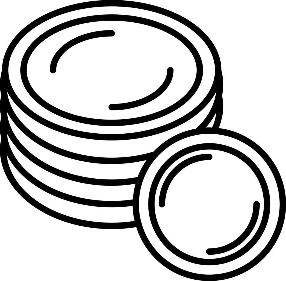 Black Outline Art Of Coins Icon In Flat Style. vector