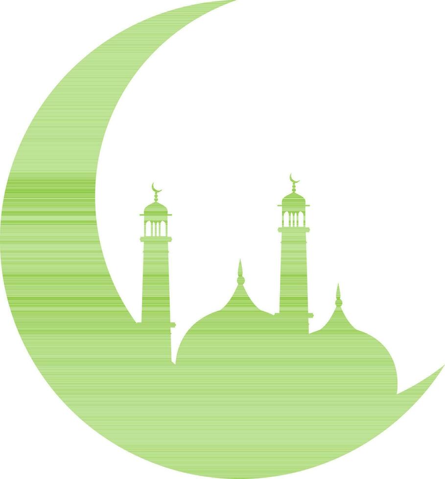 silueta de mezquita en Luna en verde color. vector