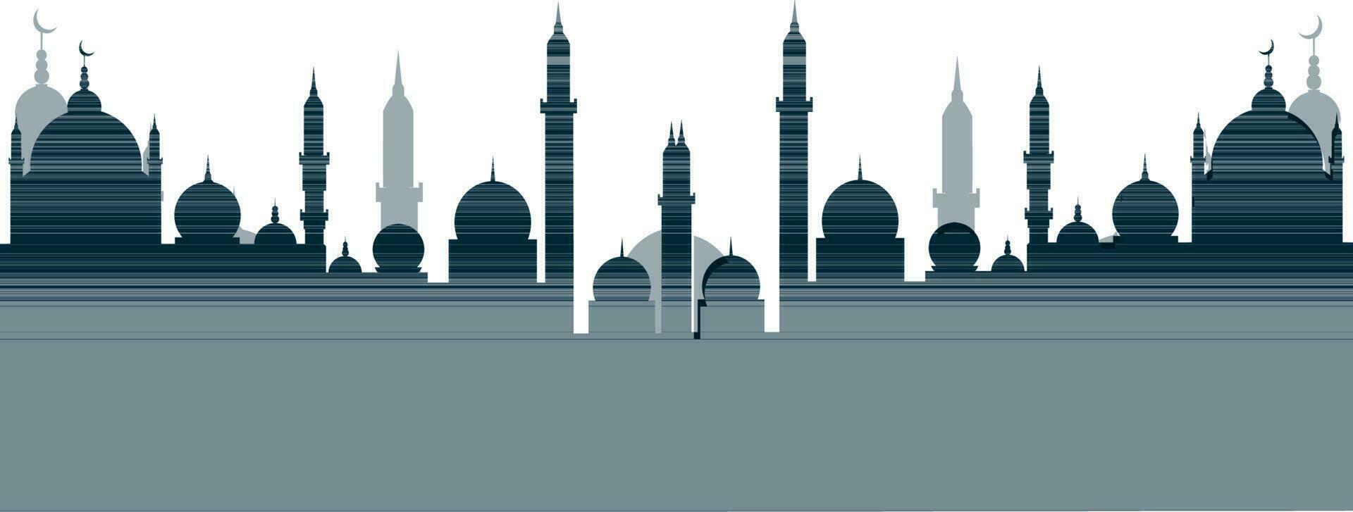 Flat slate color silhouette of minaret and dome. vector