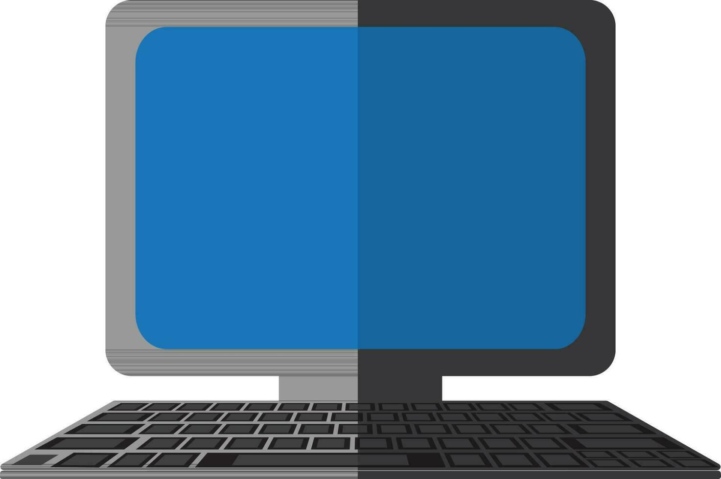 Computer system icon with monitor and keyboard in half shadow. vector