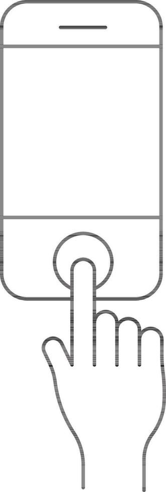 Hand Pressing Home Button In Smartphone. Line Art Icon Or Symbol. vector