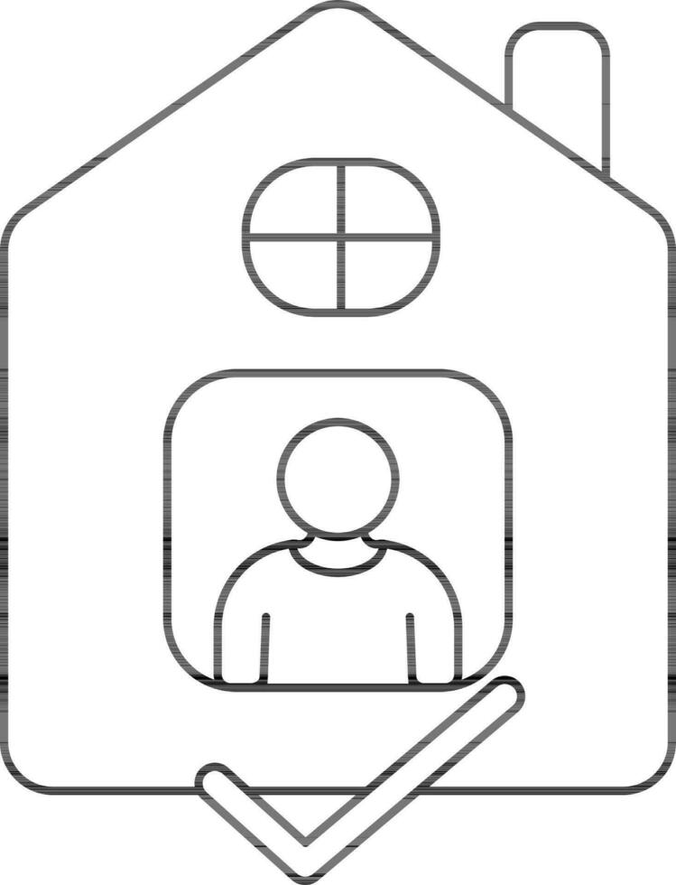 Person At Home with Check Mark Icon in Black Line Art. vector