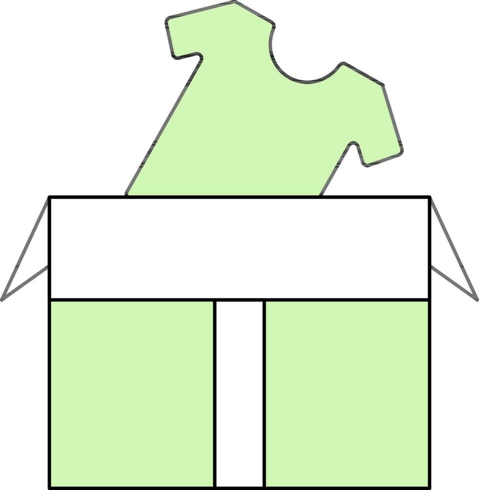 Open Box With T-Shirt Icon In Green And White Color. vector