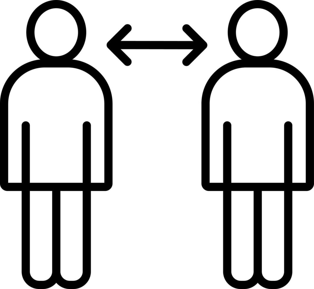 Line Art Men Maintain Social Distancing icon in Flat Style. vector
