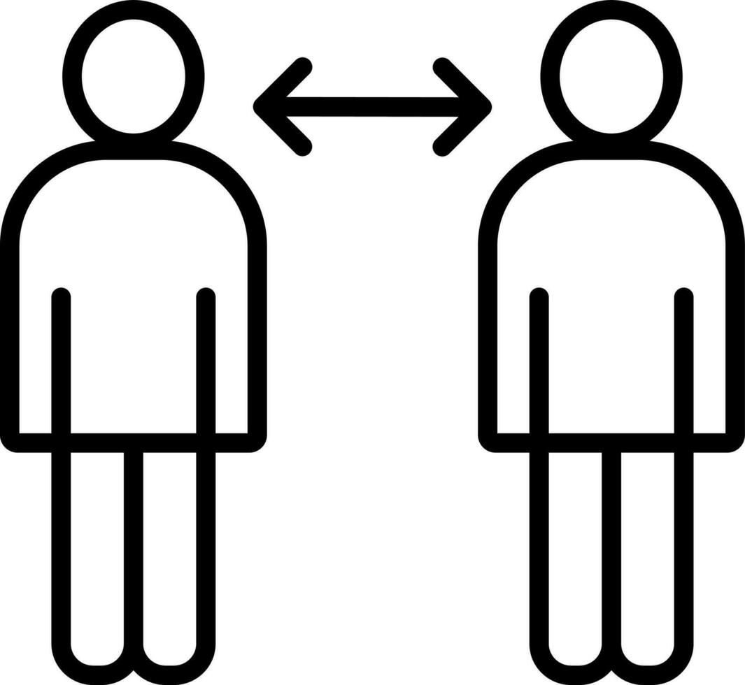 Line Art Men Maintain Social Distancing icon in Flat Style. vector