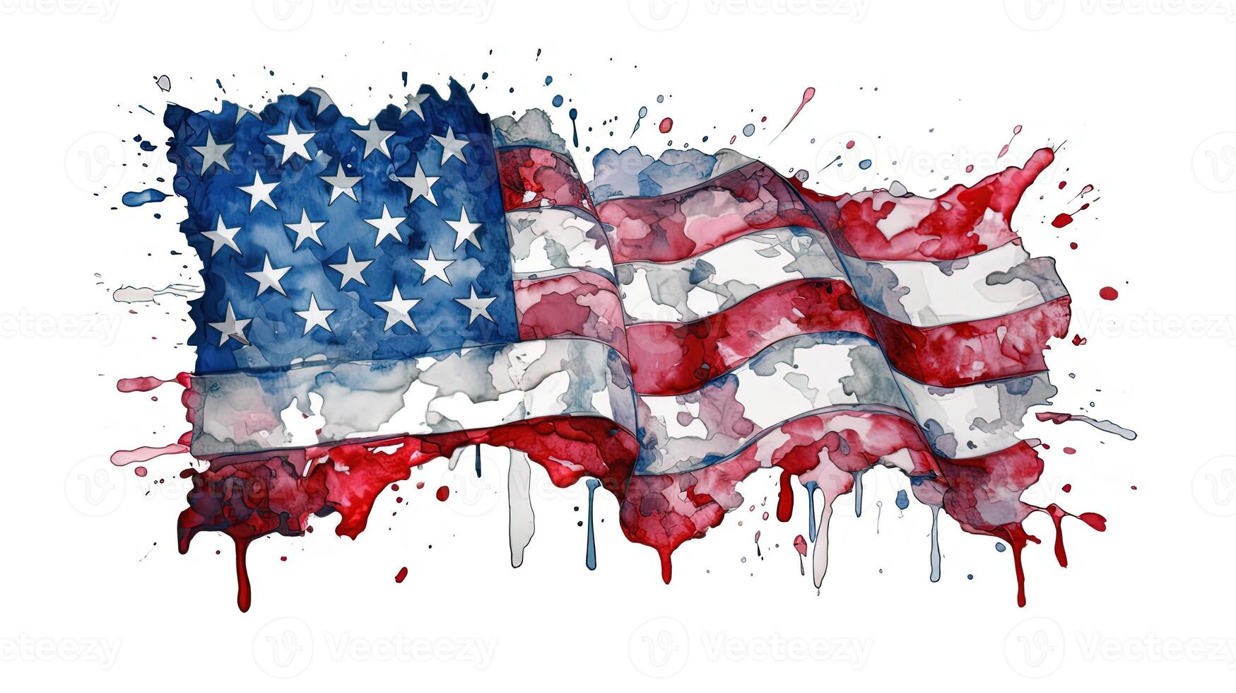 Watercolor Splash of American Flag on White Background for 4th of July Independence Day Concept. Technology. photo