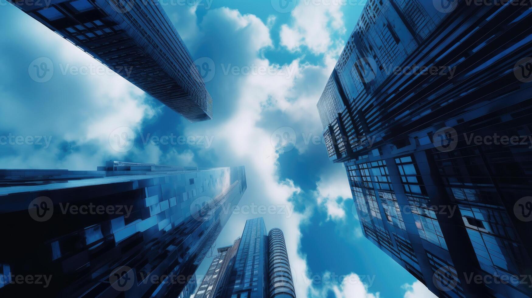 Looking Up at High Rise Office Buildings, Apartment Architecture in the Financial District of a Modern Metropolis. Generative AI Technology. photo