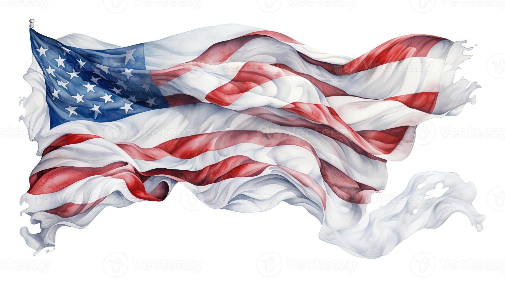 Splashing American Flag on White Background for 4th of July Independence Day Concept. Generative AI Technology. photo