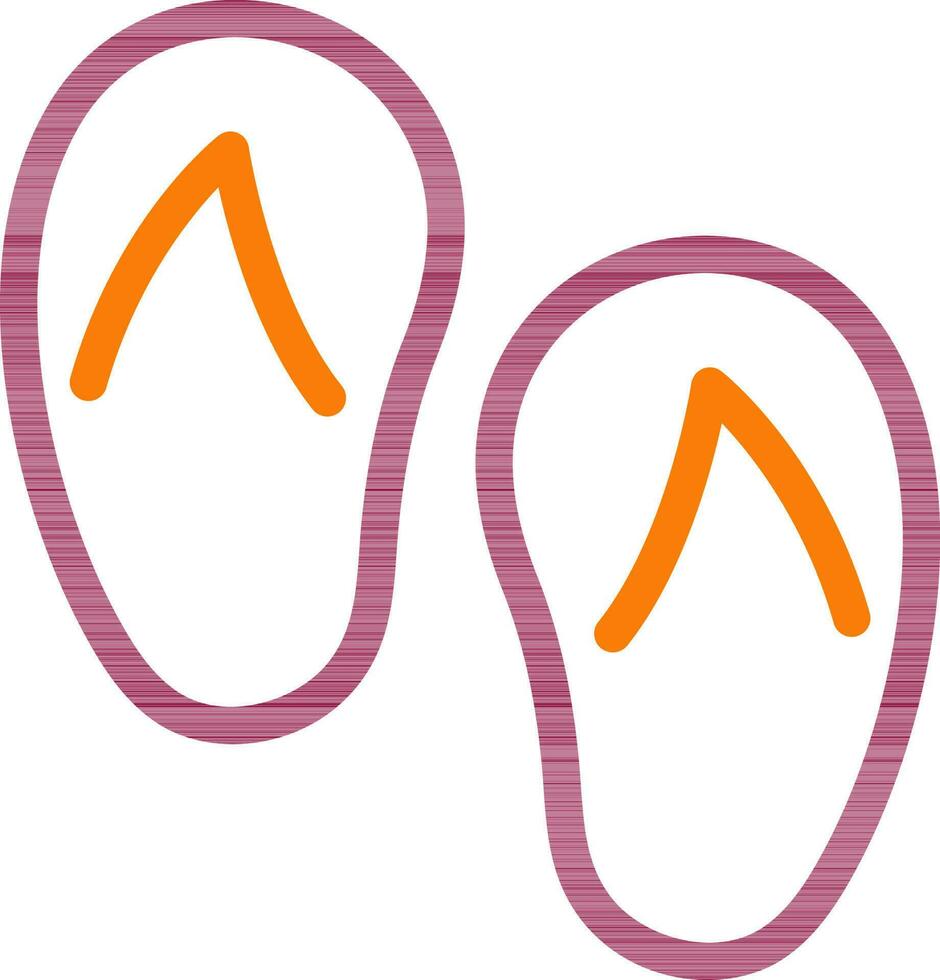 Flat Style Slipper icon in maroon and orange outline. vector