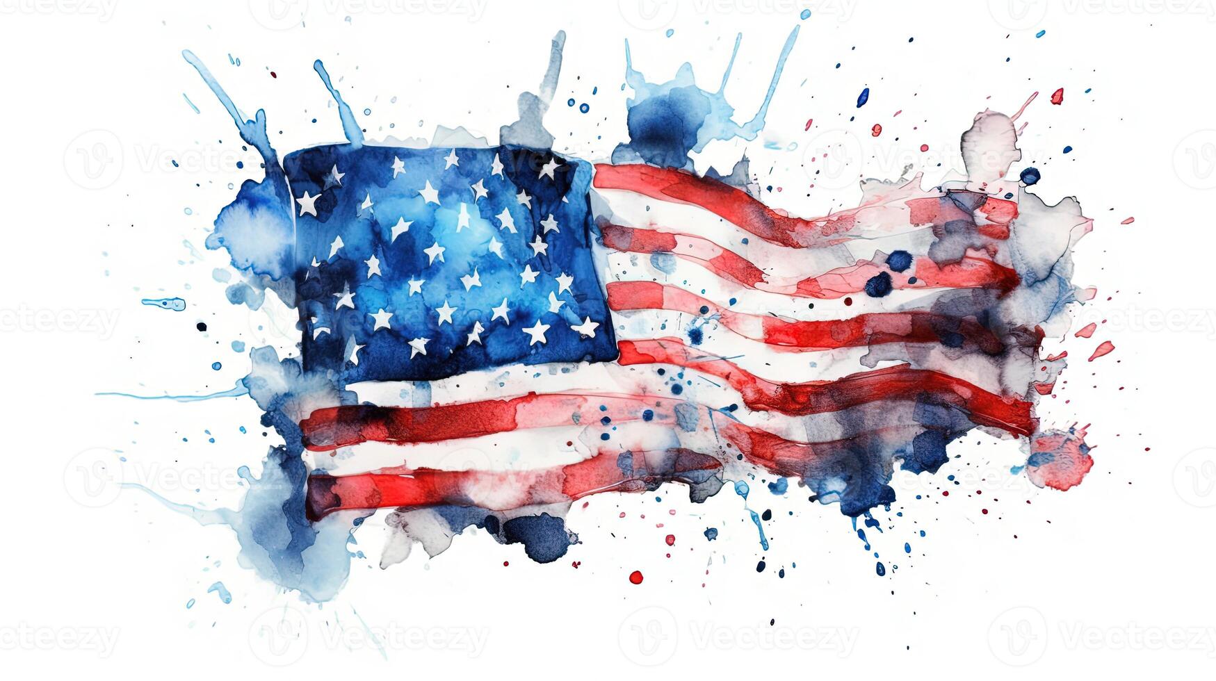 Watercolor Splash of American Flag on White Background for 4th of July Independence Day Concept. Technology. photo