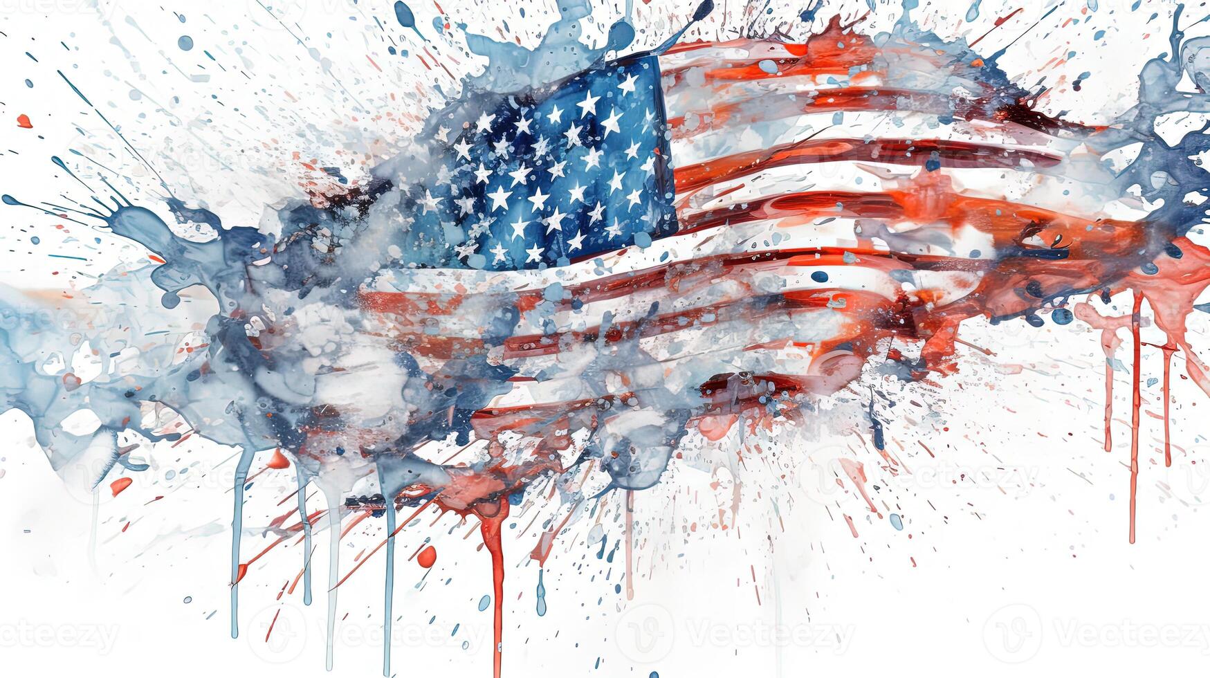 Watercolor Splash of American Flag on White Background for 4th of July Independence Day Concept. Technology. photo