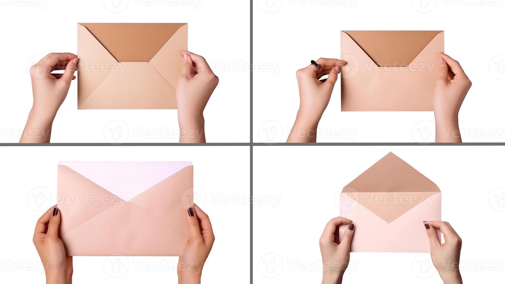 Set of Female Hands Holding Envelopes on White Background, Illustration. photo